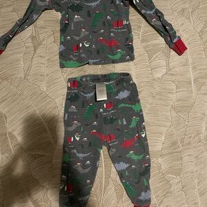 Kids Christmas Dinosaur Pajama Set - Gray and Red